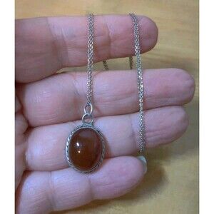 Vintage 925 Sterling Silver Signed Amber Pendant & 18" BSI Italy Chain